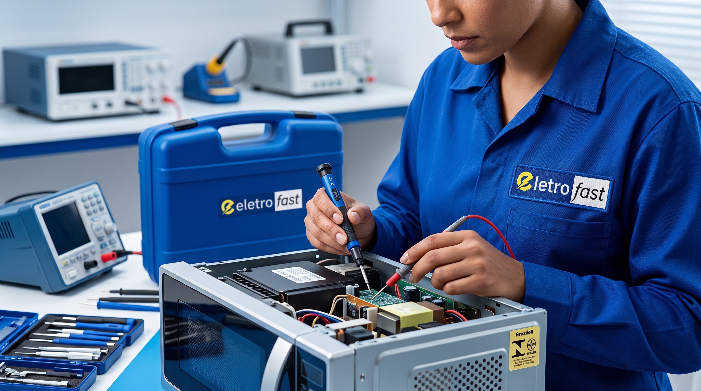 Técnica Eletro Fast fazendo diagnóstico de placa em laboratório