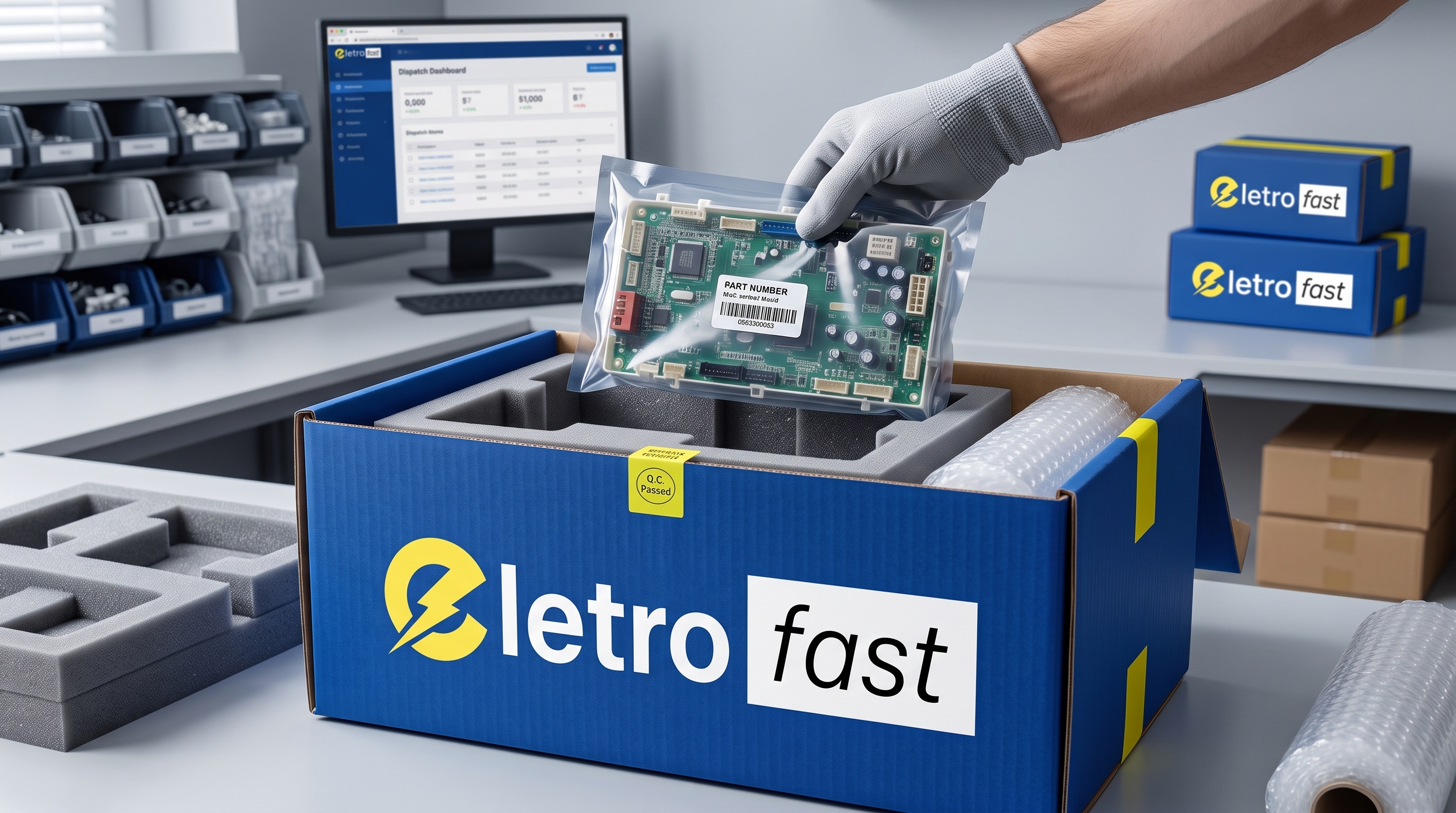 Peça original Eletro Fast sendo embalada para envio